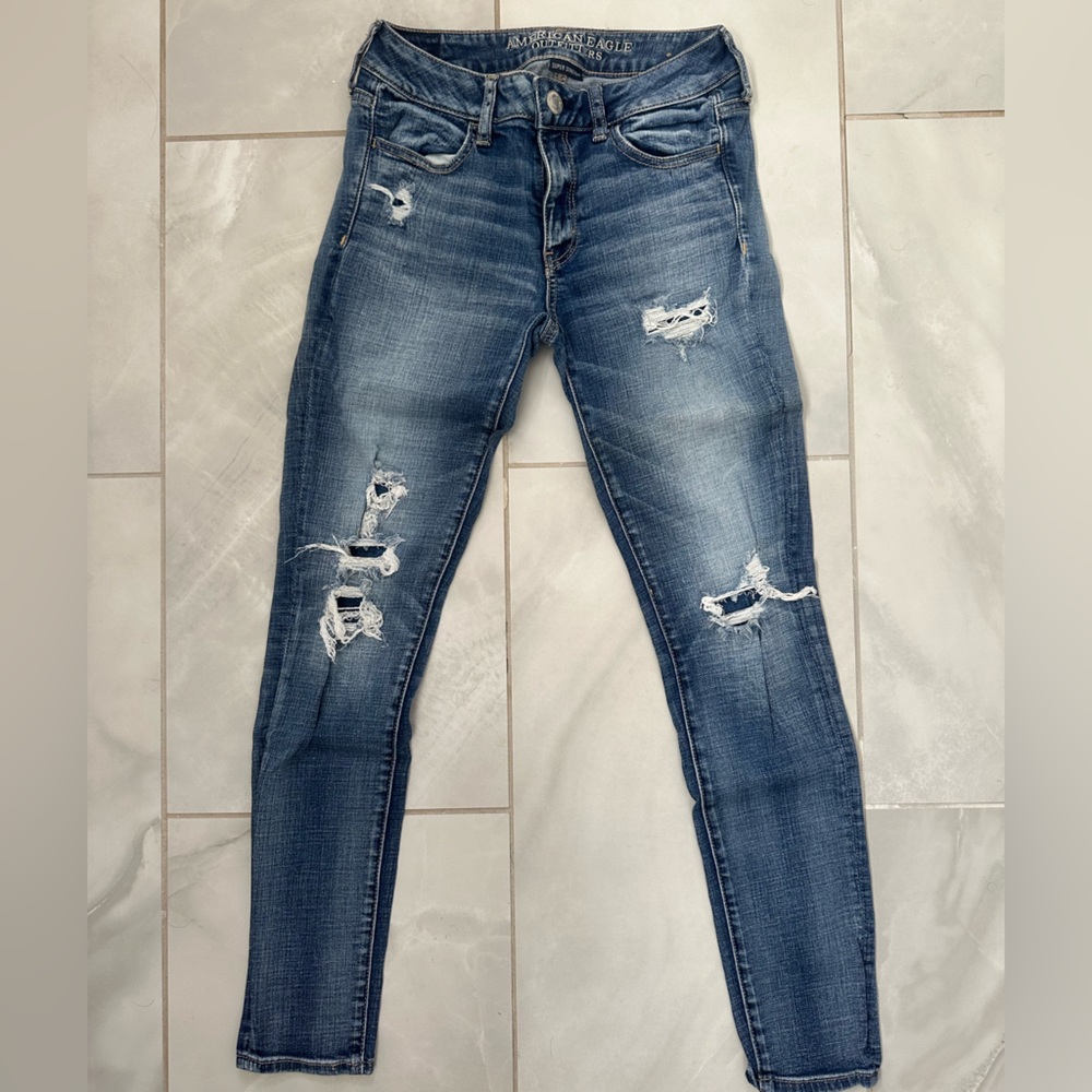 American Eagle Outfitters Ripped / Distressed Blue Skinny Jeans Jeggings